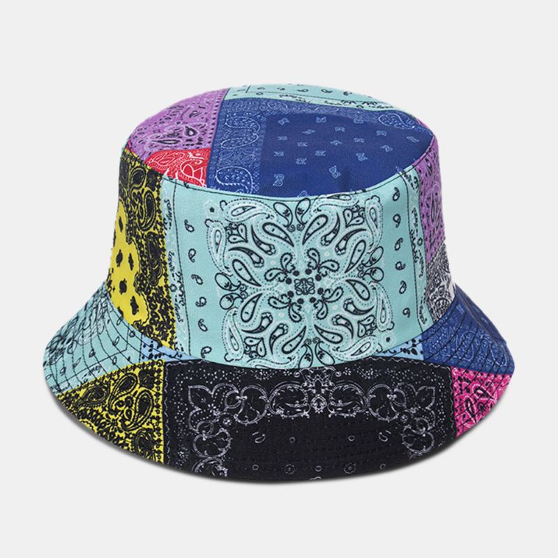 Unisex Overlay Cashew Med Tryk Bucket Hat Blandede Farvesøm Casual Solskærmshat