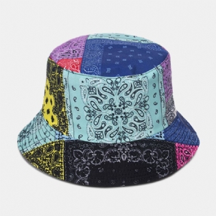 Unisex Overlay Cashew Med Tryk Bucket Hat Blandede Farvesøm Casual Solskærmshat