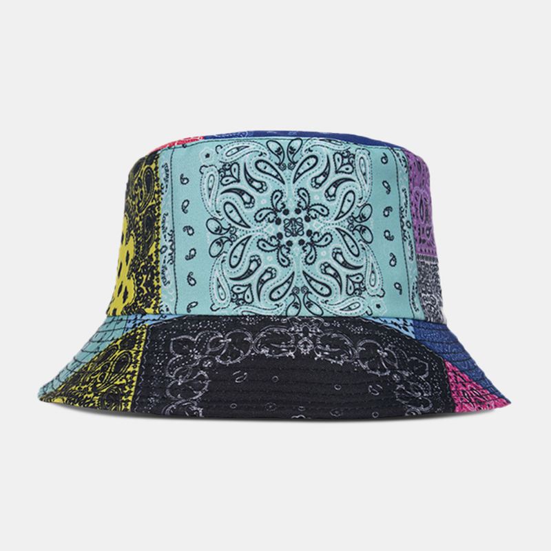 Unisex Overlay Cashew Med Tryk Bucket Hat Blandede Farvesøm Casual Solskærmshat