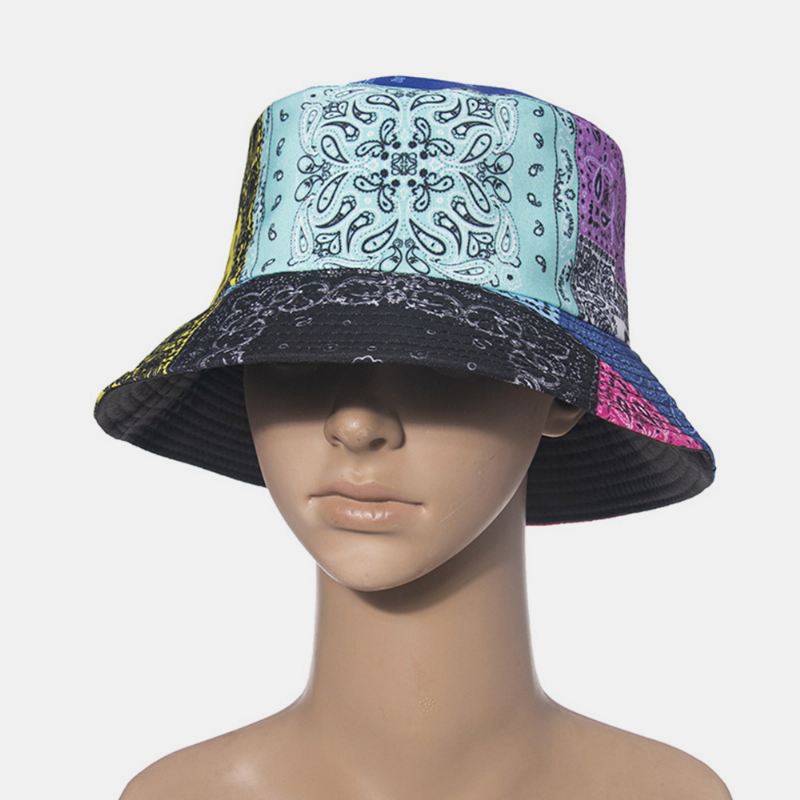 Unisex Overlay Cashew Med Tryk Bucket Hat Blandede Farvesøm Casual Solskærmshat