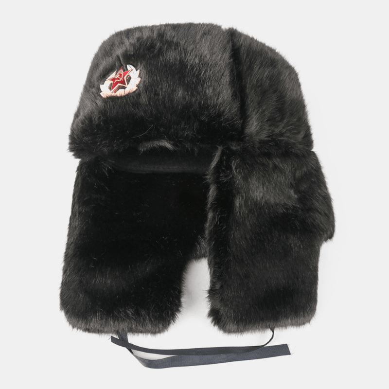 Unisex Plus Fløjl Sovjetisk Badge Varm Vindtæt Øreklapper Beskyttelse Udendørs Trapper Hat Ushanka Hat