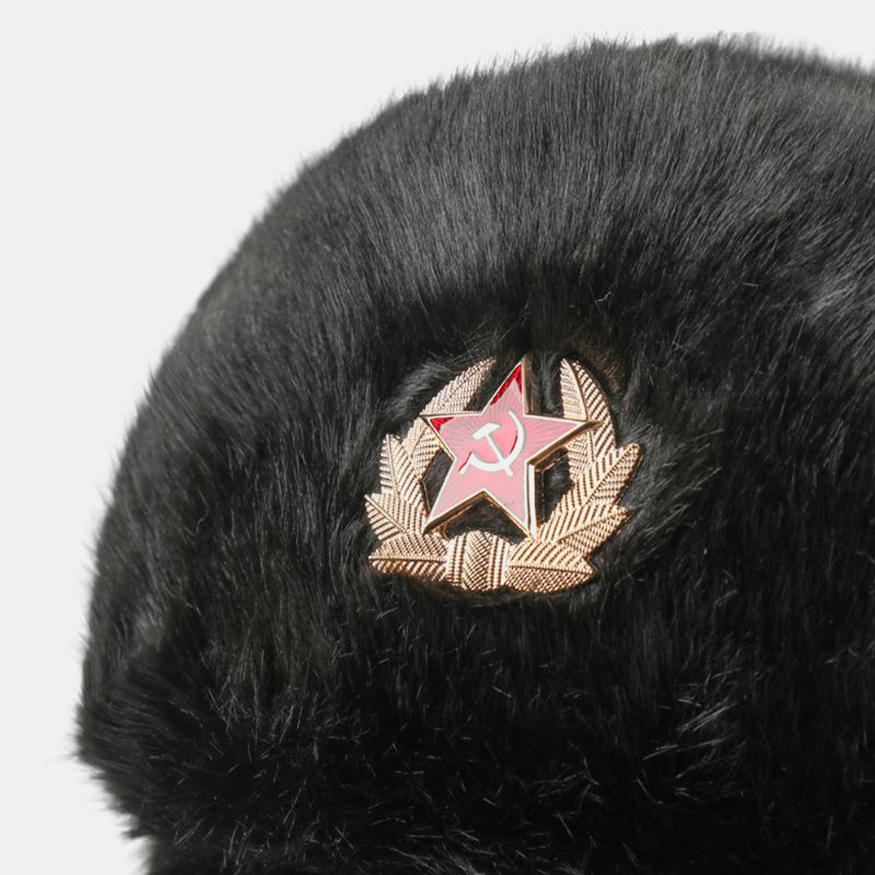 Unisex Plus Fløjl Sovjetisk Badge Varm Vindtæt Øreklapper Beskyttelse Udendørs Trapper Hat Ushanka Hat