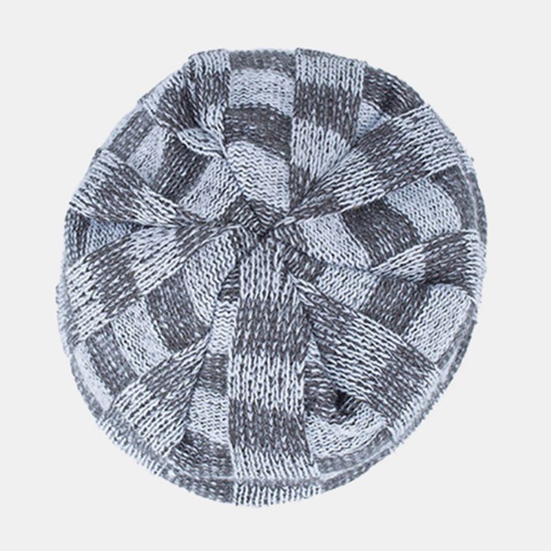 Unisex Plys Udendørs Vinter Plus Fløjl Tykkere Varm Kontrastfarve Lille Firkantet Strik Hue Beanie Hat