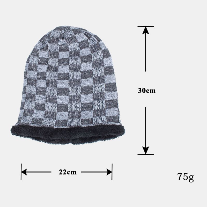 Unisex Plys Udendørs Vinter Plus Fløjl Tykkere Varm Kontrastfarve Lille Firkantet Strik Hue Beanie Hat