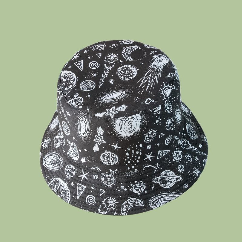 Unisex Stjernehimmel Bucket Hat Bomuld Dobbeltsidet Bred Skygge Wild Outdoor Sunshade Beach Hat