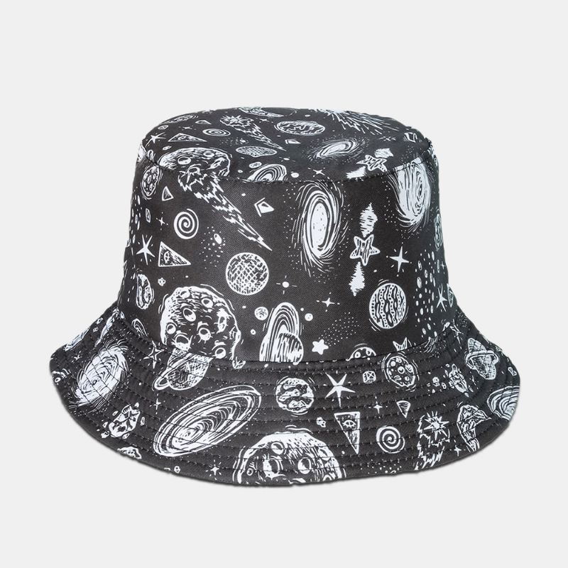 Unisex Stjernehimmel Bucket Hat Bomuld Dobbeltsidet Bred Skygge Wild Outdoor Sunshade Beach Hat