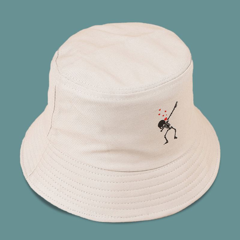 Unisex Tegneserie Kærlighed Kranie Med Tryk Twill Cap Bomuld Ensfarvet Mode Solbeskyttelse Bucket Hat