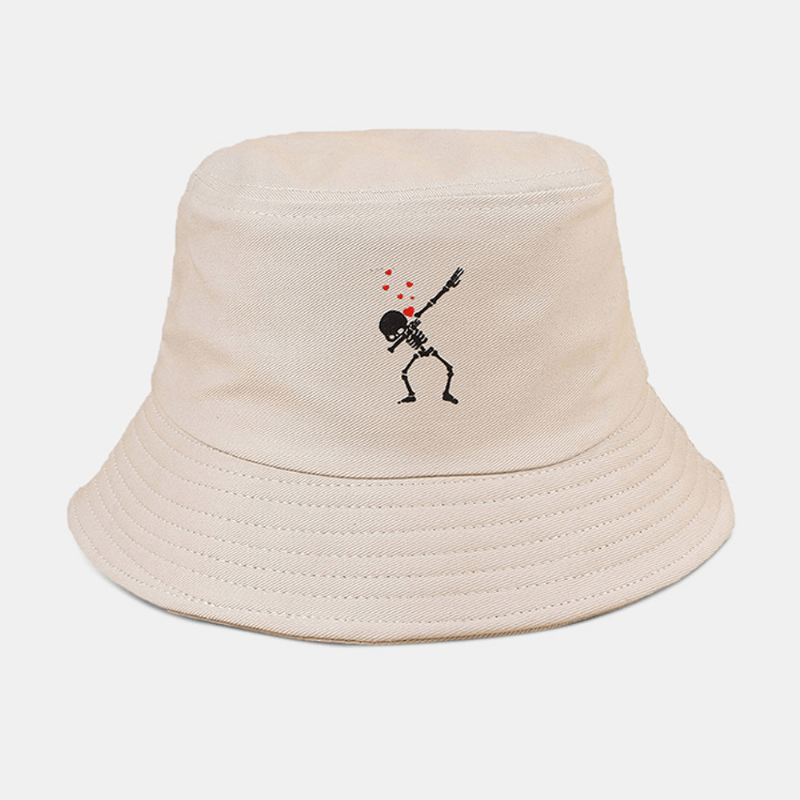 Unisex Tegneserie Kærlighed Kranie Med Tryk Twill Cap Bomuld Ensfarvet Mode Solbeskyttelse Bucket Hat