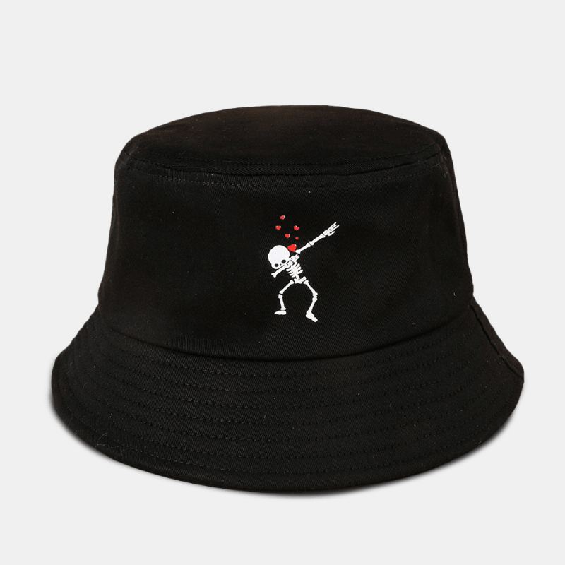 Unisex Tegneserie Kærlighed Kranie Med Tryk Twill Cap Bomuld Ensfarvet Mode Solbeskyttelse Bucket Hat