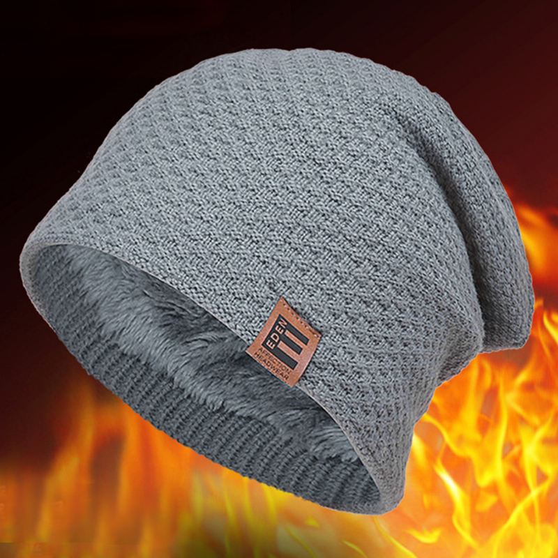 Unisex Uld Plus Fløjl Tyk Vinter Hold Varmen Udendørs Casual Brief Ulden Hat Beanie