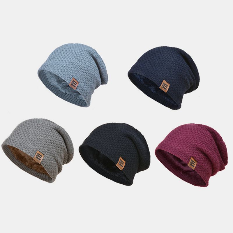 Unisex Uld Plus Fløjl Tyk Vinter Hold Varmen Udendørs Casual Brief Ulden Hat Beanie