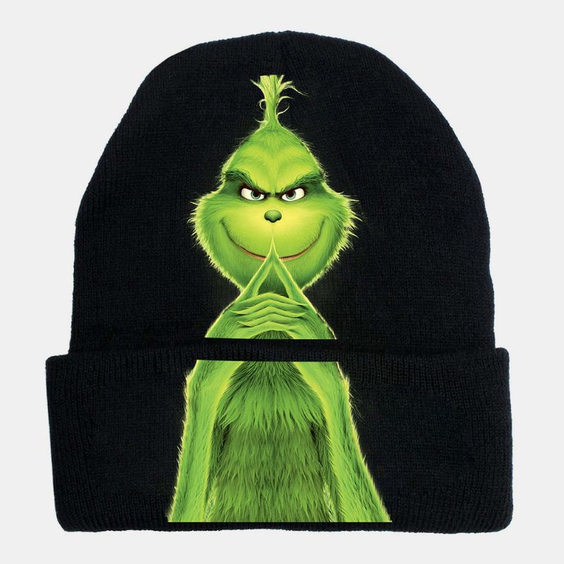 Unisex Uld Varm Vindtæt Solskærm Jul Grønt Hår Monster Udskrivning Strikket Hat Beanie