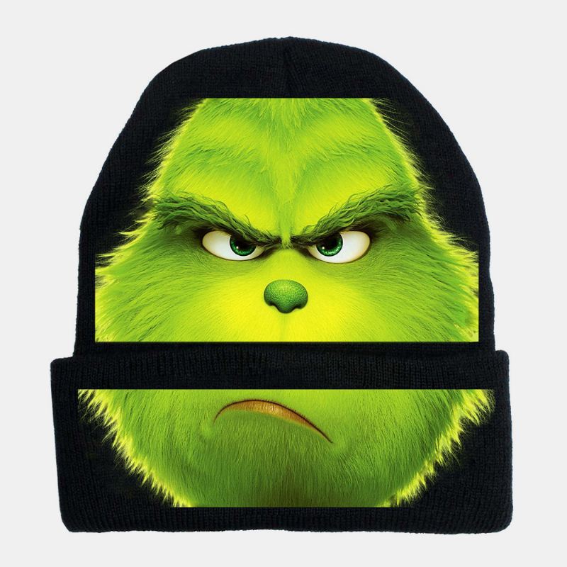 Unisex Uld Varm Vindtæt Solskærm Jul Grønt Hår Monster Udskrivning Strikket Hat Beanie