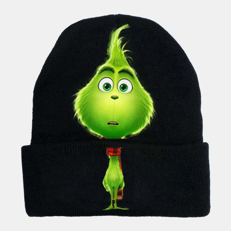 Unisex Uld Varm Vindtæt Solskærm Jul Grønt Hår Monster Udskrivning Strikket Hat Beanie