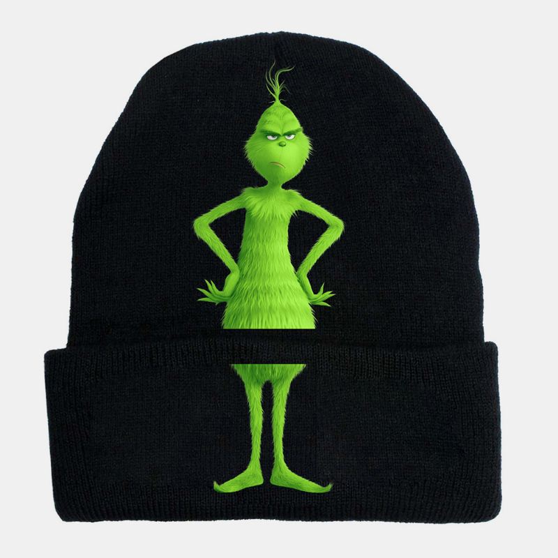 Unisex Uld Varm Vindtæt Solskærm Jul Grønt Hår Monster Udskrivning Strikket Hat Beanie