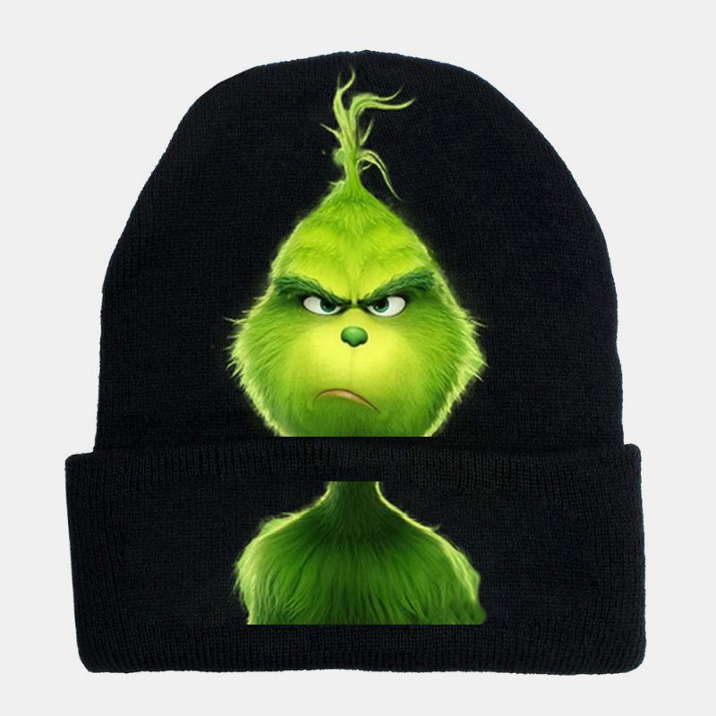 Unisex Uld Varm Vindtæt Solskærm Jul Grønt Hår Monster Udskrivning Strikket Hat Beanie