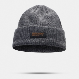 Unisex Uldent Brevlabel Patch Strikket Hat Retro Casual Vinter Varm Justerbar Brimless Beanie Cap