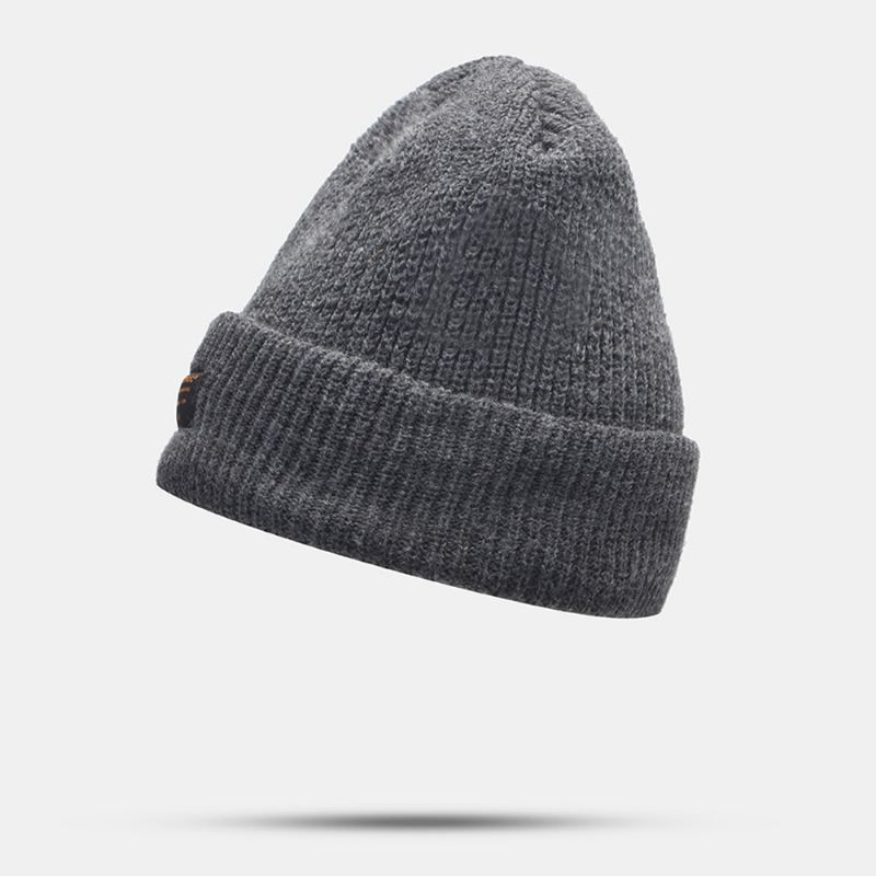 Unisex Uldent Brevlabel Patch Strikket Hat Retro Casual Vinter Varm Justerbar Brimless Beanie Cap