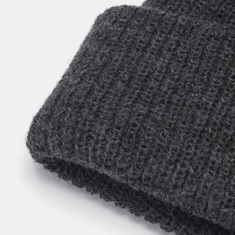 Unisex Uldent Brevlabel Patch Strikket Hat Retro Casual Vinter Varm Justerbar Brimless Beanie Cap