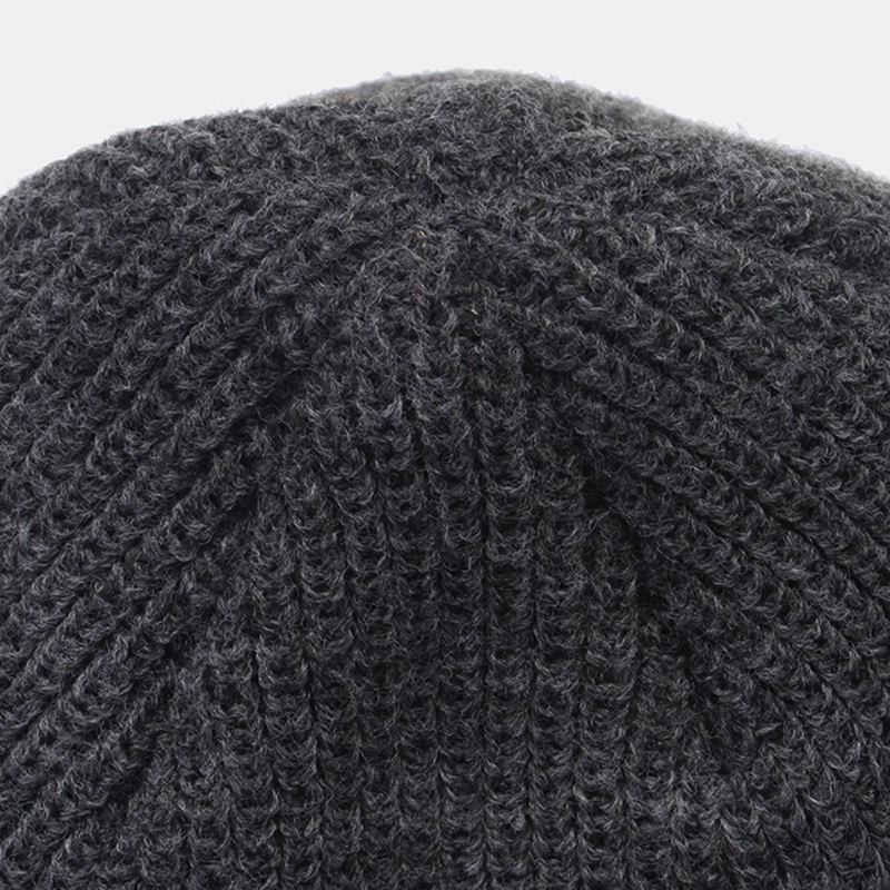 Unisex Uldent Brevlabel Patch Strikket Hat Retro Casual Vinter Varm Justerbar Brimless Beanie Cap