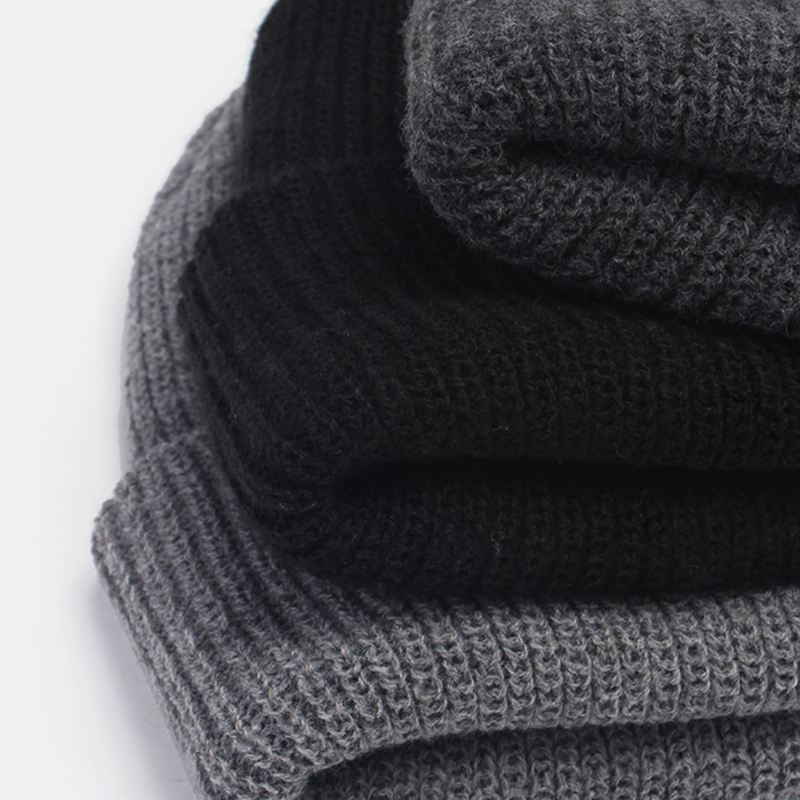 Unisex Uldent Brevlabel Patch Strikket Hat Retro Casual Vinter Varm Justerbar Brimless Beanie Cap