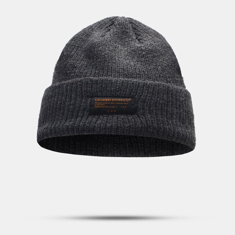 Unisex Uldent Brevlabel Patch Strikket Hat Retro Casual Vinter Varm Justerbar Brimless Beanie Cap