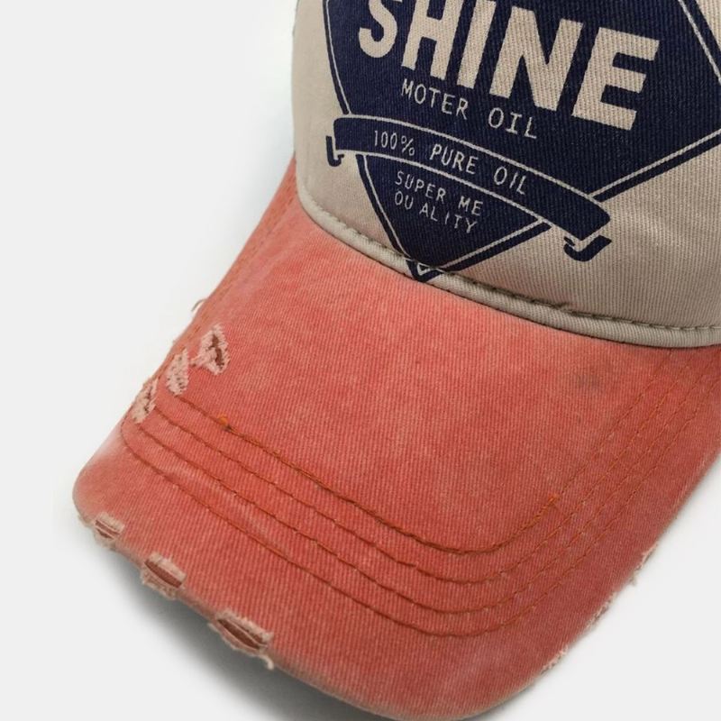 Unisex Vaskbar Distressed Bomuld Farve Kontrast Patchwork Brevprint Broken Hole Mode Baseball Caps