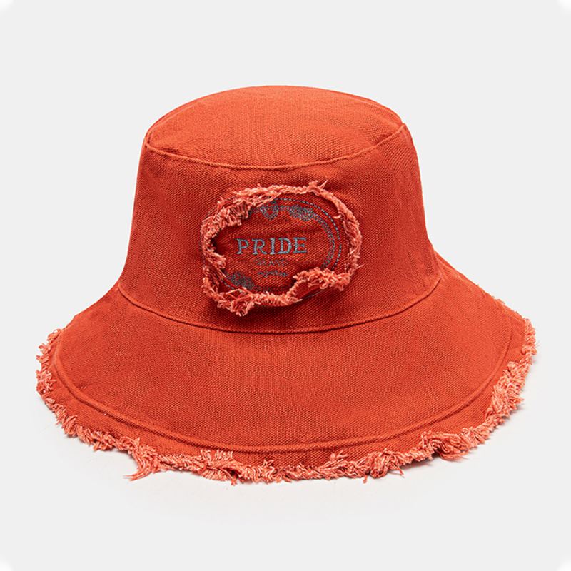 Unisex Vasket Bomuld Brevmønster Broderi Patch Rude Kanter All-match Sunscreen Bucket Hat