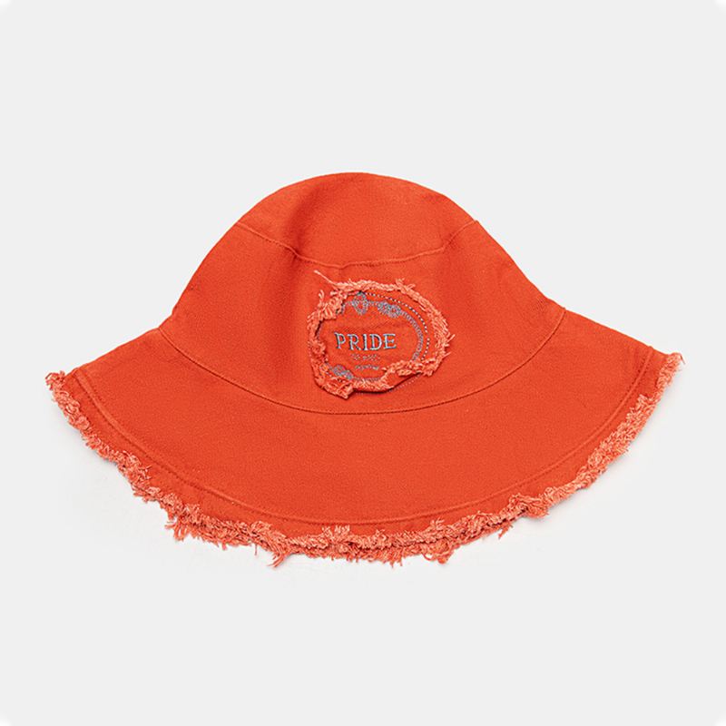 Unisex Vasket Bomuld Brevmønster Broderi Patch Rude Kanter All-match Sunscreen Bucket Hat