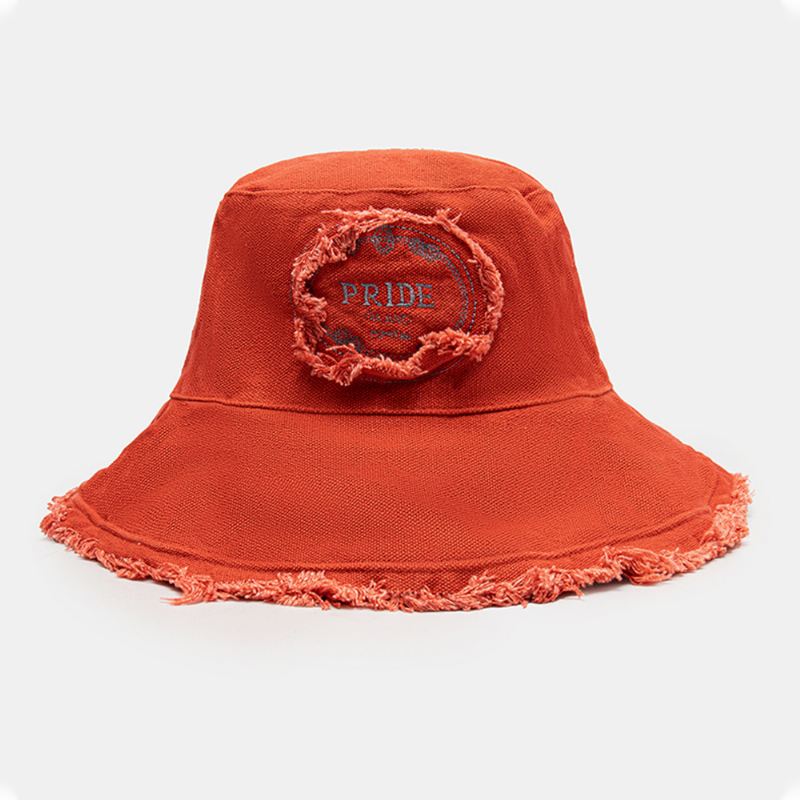 Unisex Vasket Bomuld Brevmønster Broderi Patch Rude Kanter All-match Sunscreen Bucket Hat