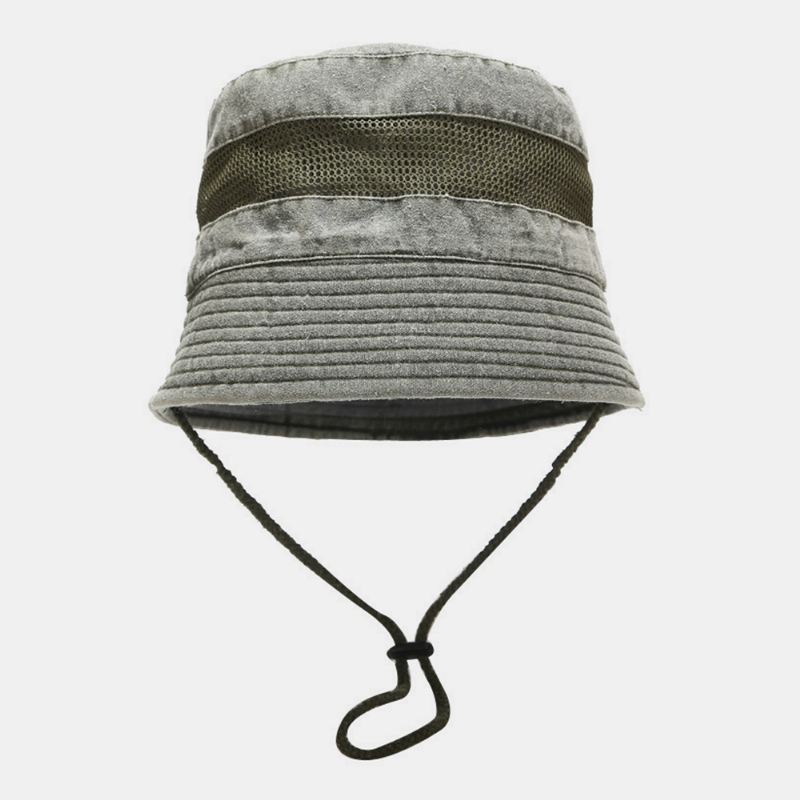 Vaskbar Bomuld Bucket Hat Mesh Åndbar Fritid Fisker Hat Bucket Hat