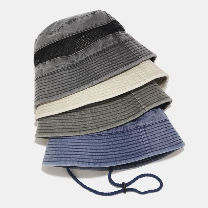 Vaskbar Bomuld Bucket Hat Mesh Åndbar Fritid Fisker Hat Bucket Hat