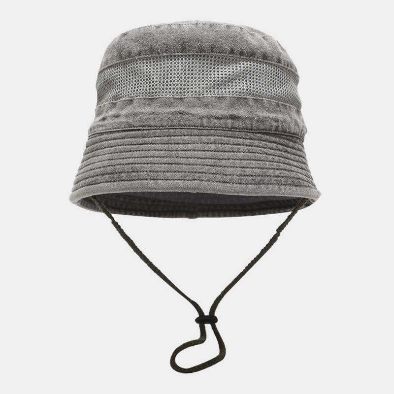 Vaskbar Bomuld Bucket Hat Mesh Åndbar Fritid Fisker Hat Bucket Hat