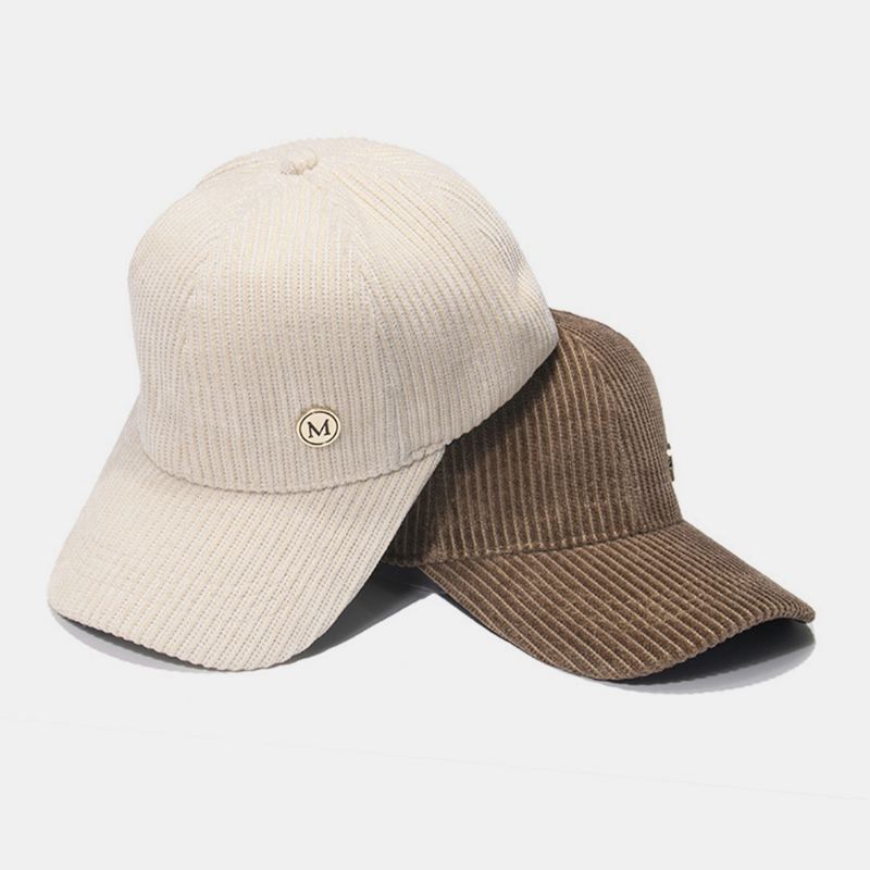 Womne Corduroy Warm M Badge Solvisor All-match Casual Baseballhat