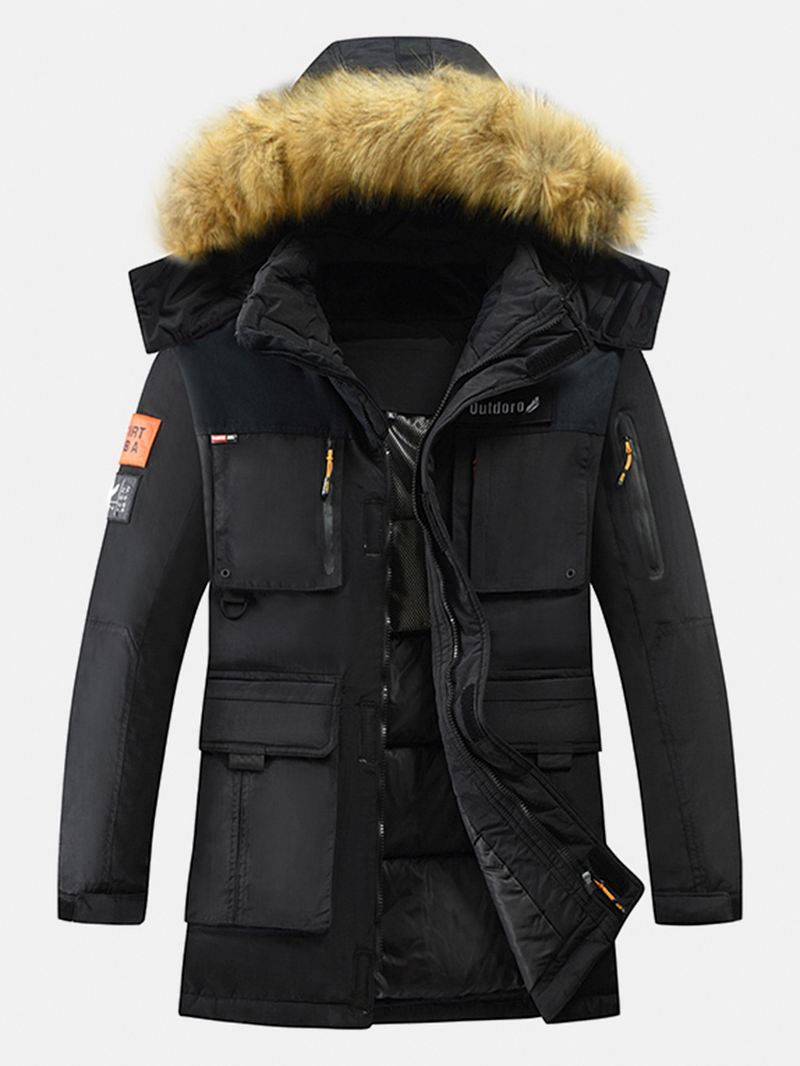 Herre Vinter Thicken Multi-pocket Lynlås Pels Hætte Warm Down Coat