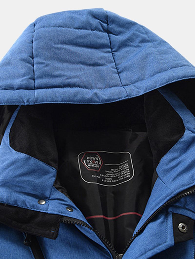 Herre Vinter Warm Thicken Zipper Detail Ensfarvet Hætte Dunfrakke