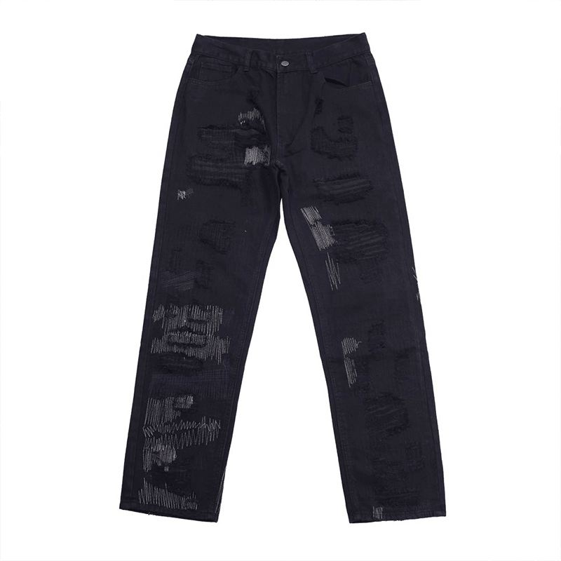 7tt Original National Chaogao Street Cut Løs Lige Jeans Herre Brede Ben Højtalje Alsidige Casual Bukser