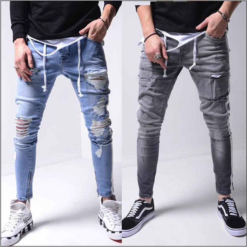 Denim Ripped Slim Fit Street Pants Til Mænd