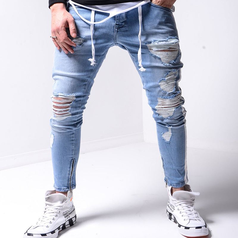 Denim Ripped Slim Fit Street Pants Til Mænd