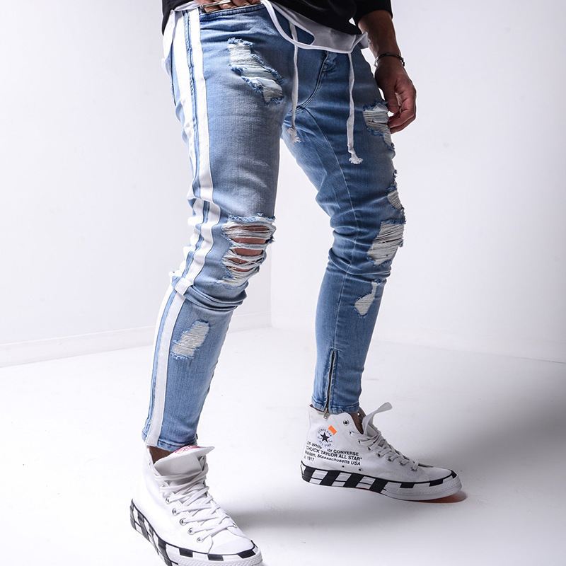 Denim Ripped Slim Fit Street Pants Til Mænd