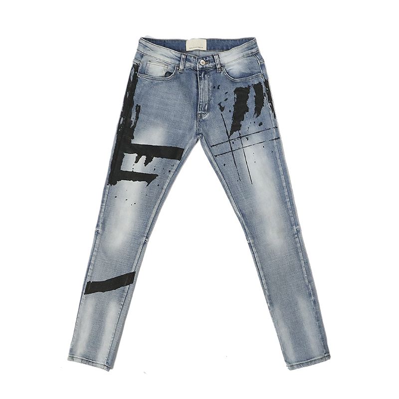 Graffitiprintede Vaskede Og Distressed Slim-fit Jeans Med Små Fødder