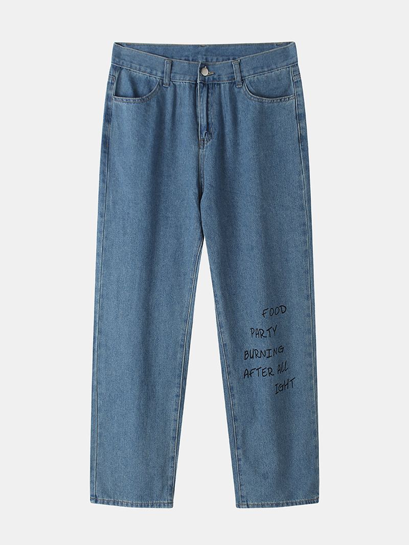 Herre Brev Mønster Lomme Løse Mid Waist Jeans