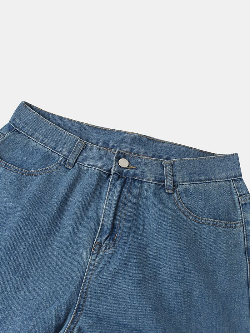 Herre Brev Mønster Lomme Løse Mid Waist Jeans