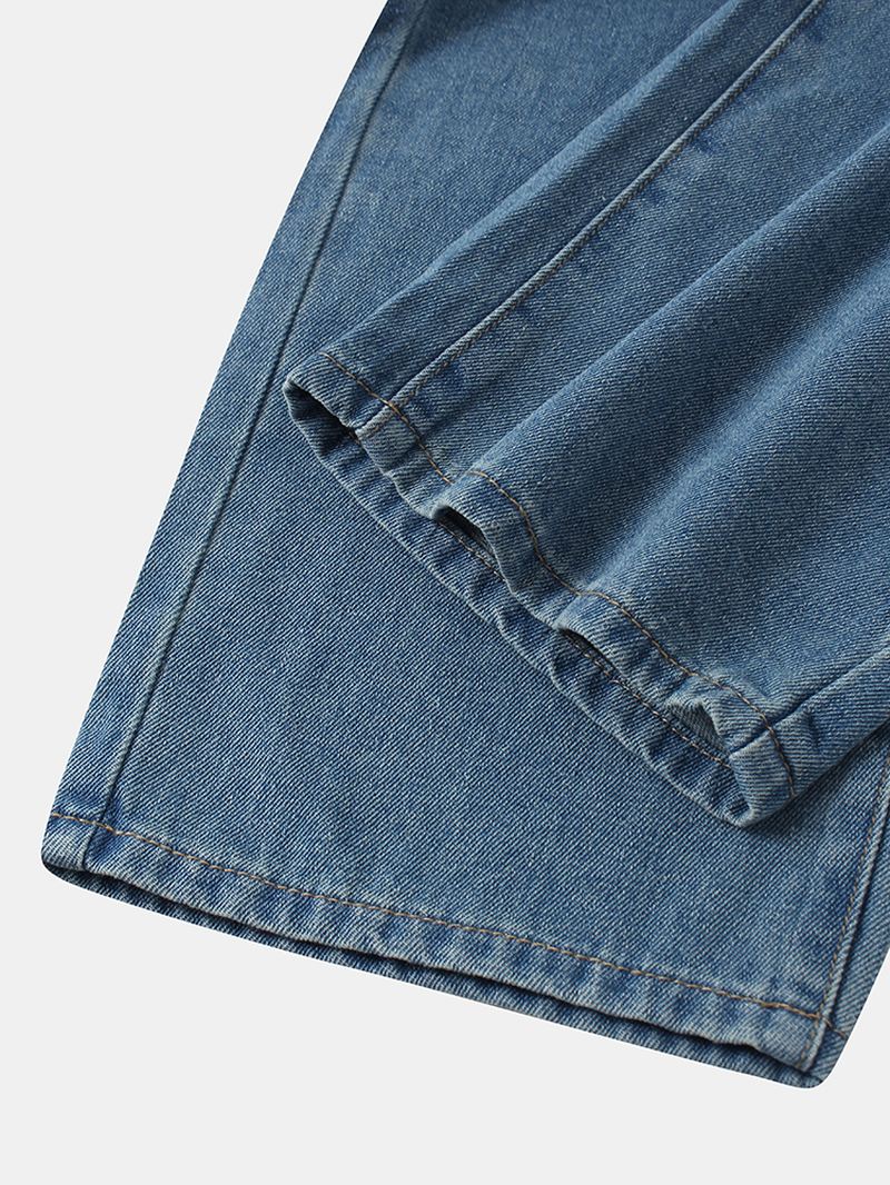 Herre Brev Mønster Lomme Løse Mid Waist Jeans