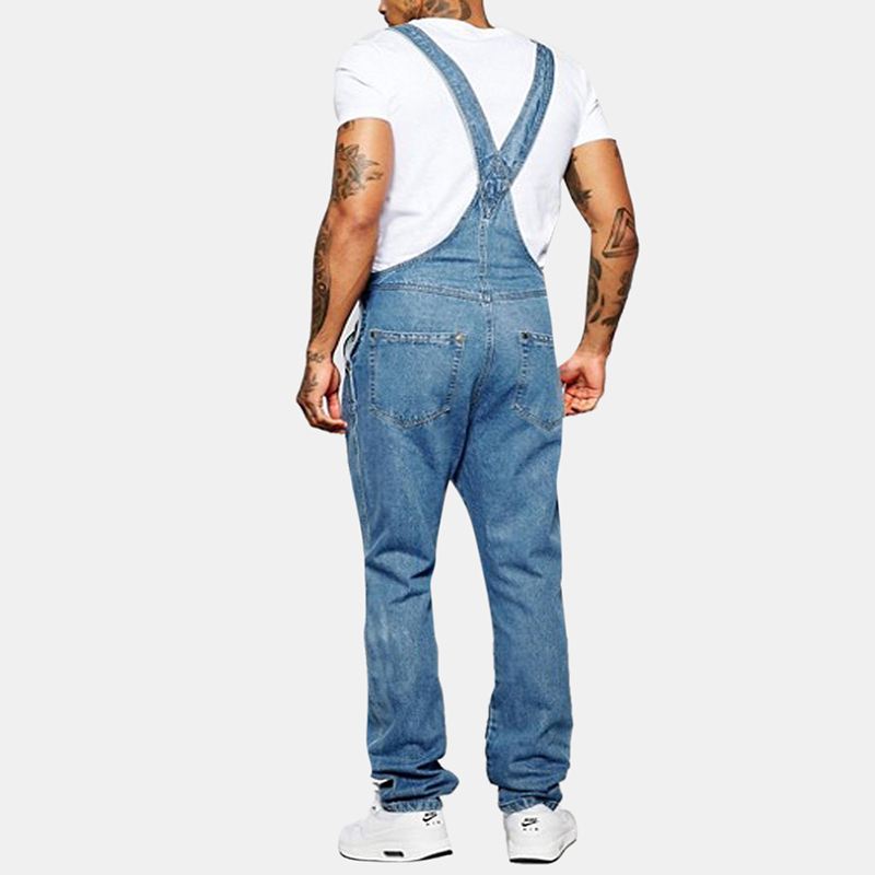 Herre Mode Sling Romper Torn Denim Ensfarvet Casual Suspender Bukser