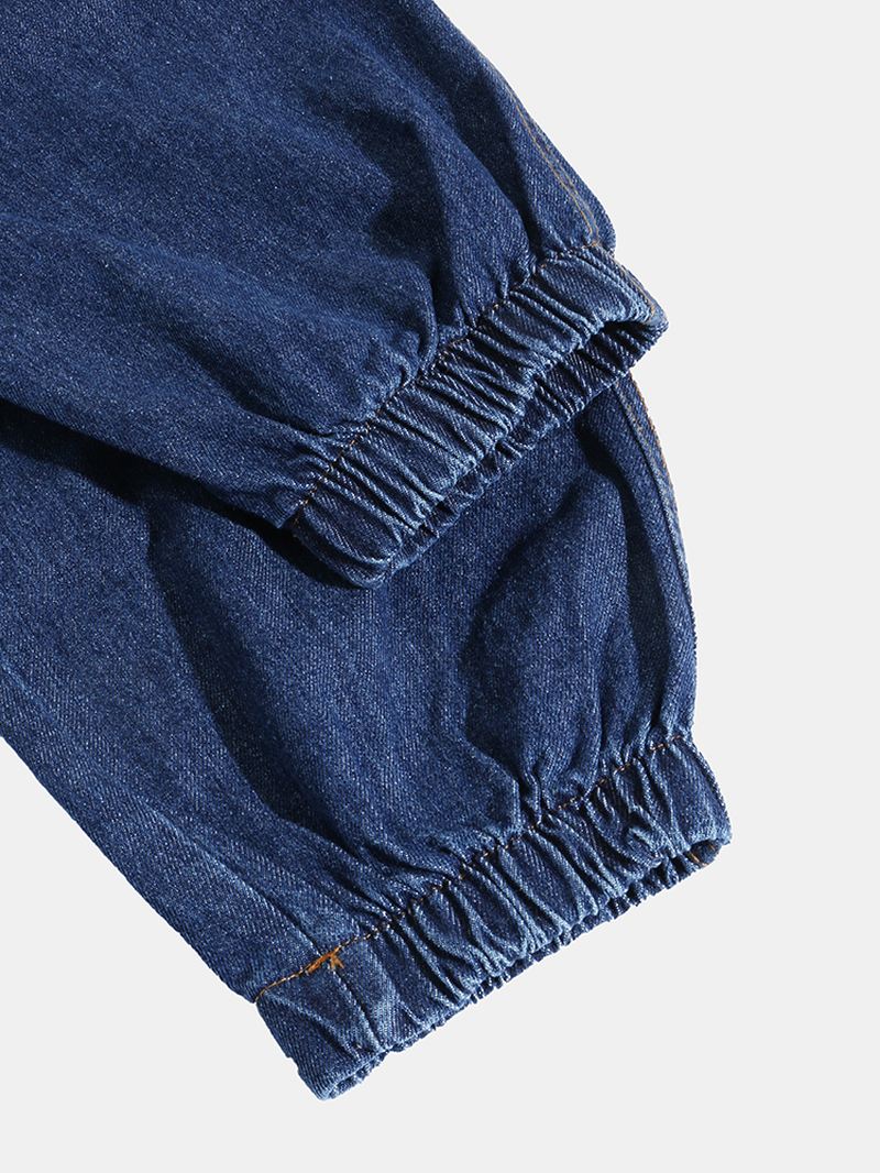 Herre Patchwork Multi Pocket Snøre Elastisk Talje Løs Jogger Jeans