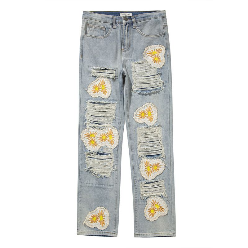 High Street Heavy Hole Patch-broderede Jeans