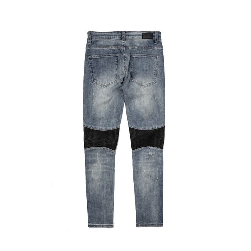 High Street Style Læder Patch Lynlås Motorcykel Små Fødder Slim Stretch Jeans