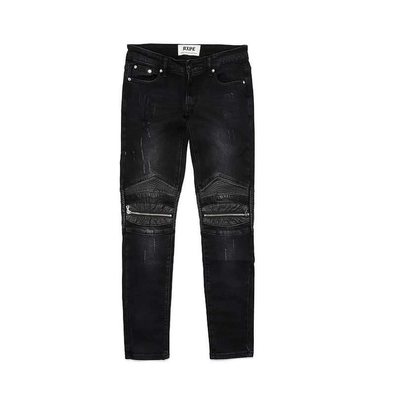 High Street Style Læder Patch Lynlås Motorcykel Små Fødder Slim Stretch Jeans