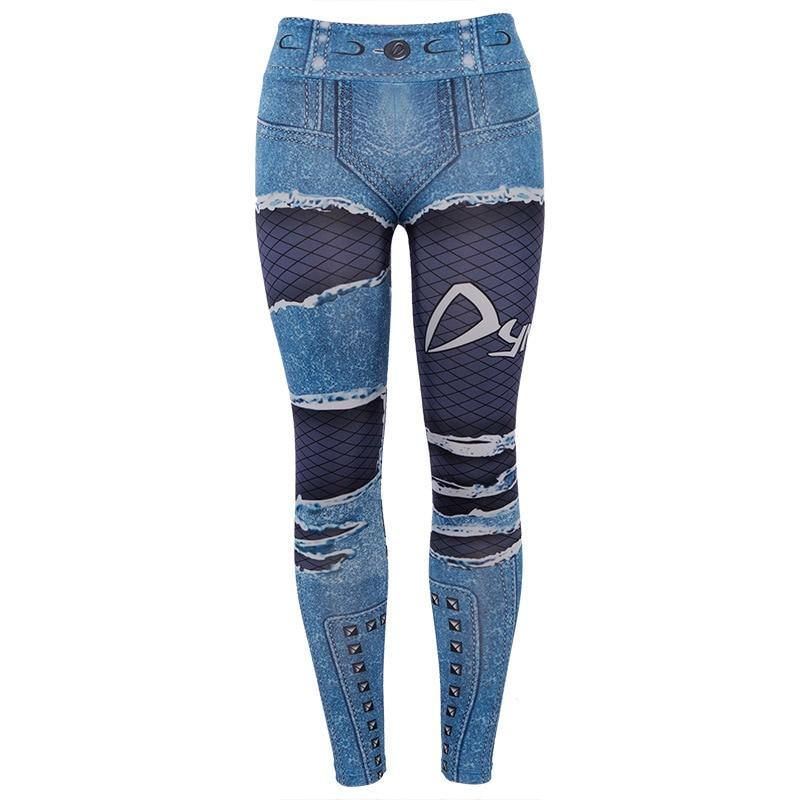 Kvinder 3d-printet Fake Denim Blue Mesh Leggings Elastiske Workout Legging Bukser Mode 2023 Kvinde Leggings Plus Size Femme